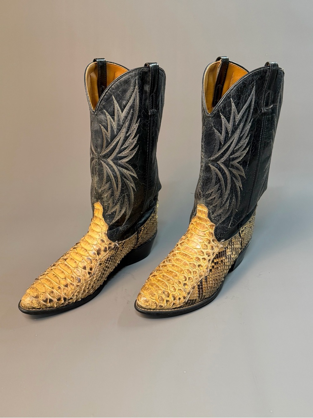Men's Exotic Python Toe Western Boots - Black & Tan